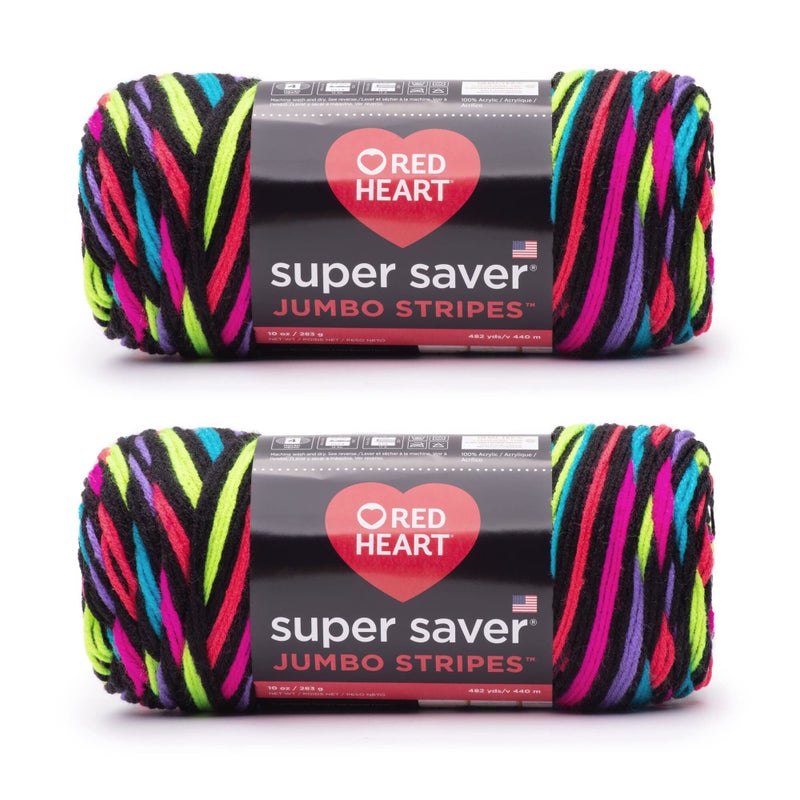 Red Heart Super Saver Jumbo Neon Stripe Yarn - 2 Pack of 283g/14oz - Acrylic - 4 Medium (Worsted) - 482 Yards - Knitting/Crochet - Image 2