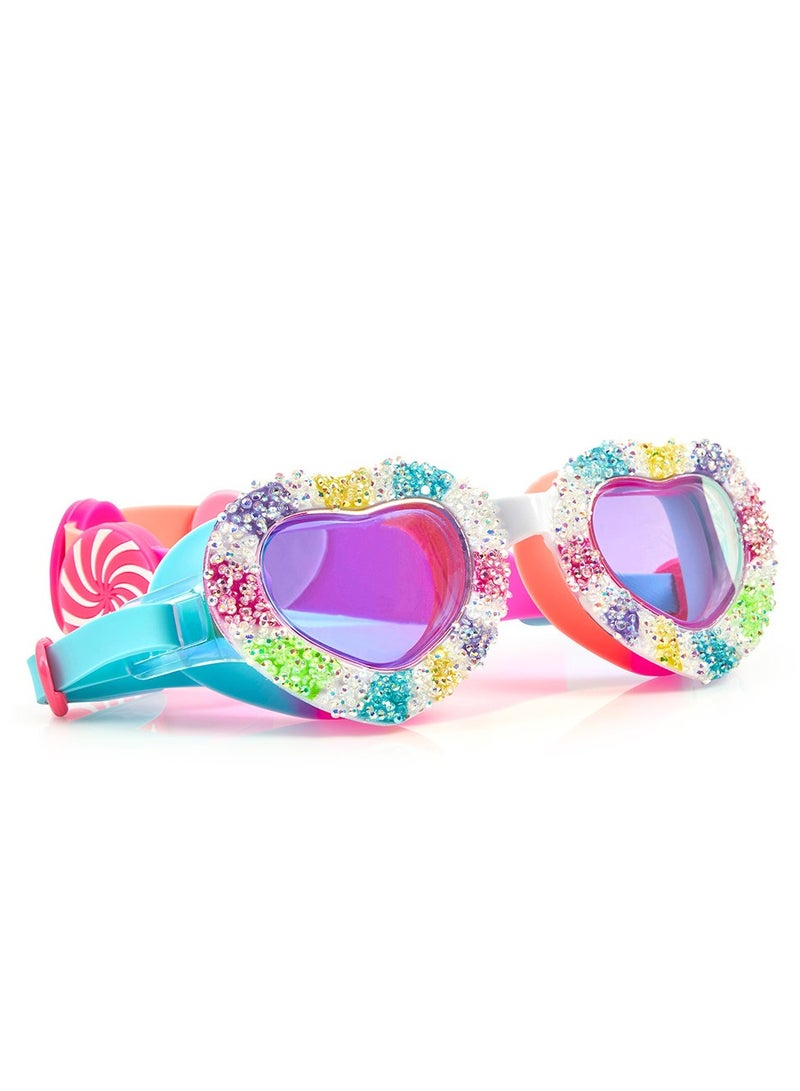 Bling2O I Luv Candy Sweethearts Swim Goggles for Kids - Ages 5+ - Anti Fog, NoBling2o  Leak, Non Slip, UV Protection - Hard Travel Case - Lead and Latex Free - Image 1