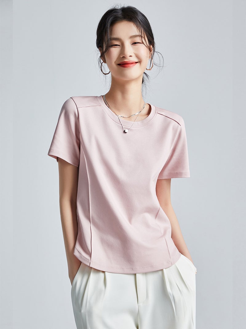 Same Style as in the Mall, Liquid Ammonia White Short-Sleeve Regular Shoulder T-Shirt for Women, Summer 26, Mercerized Cotton Round Neck Base Shirt, Half-Sleeve Tee - Image 3