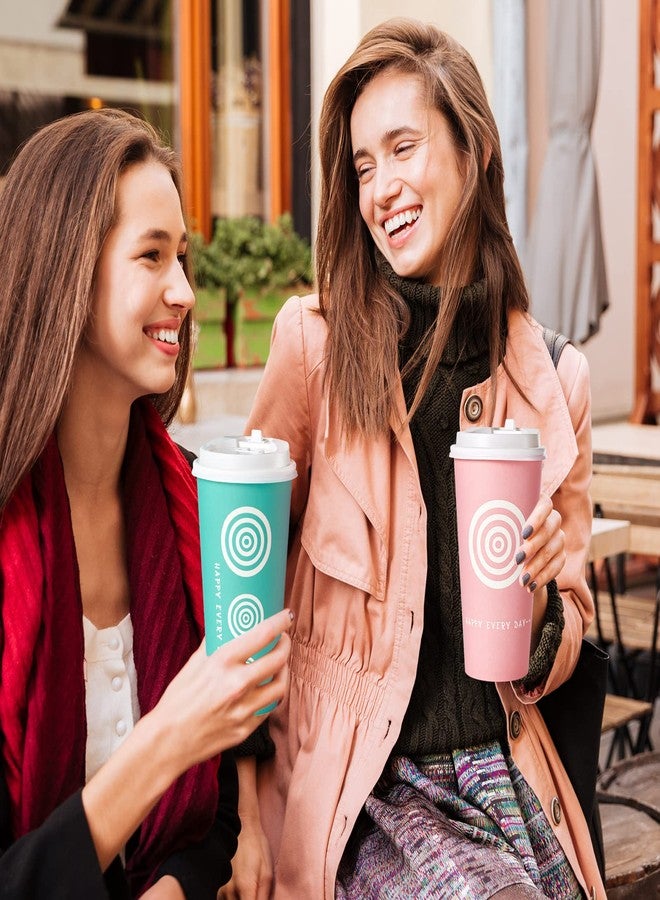 JollyPack عبوة من 100 كوب ورقي للقهوة من جولي باك، سعة 20 أونصة، مع أغطية وملاعق تقليب، باللونين الوردي والأخضر. مثالية للقهوة والعصير والشاي، للاستخدام المنزلي والمتاجر والمقاهي. - Image 3