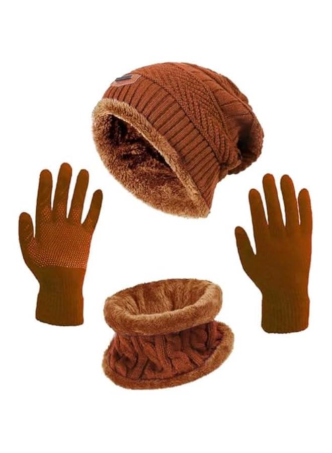 Winter Hat Scarf Gloves Slouchy Beanie Snow Knit Skull Cap Touch Screen Mittens Circle Scarves for Women Men - Image 1