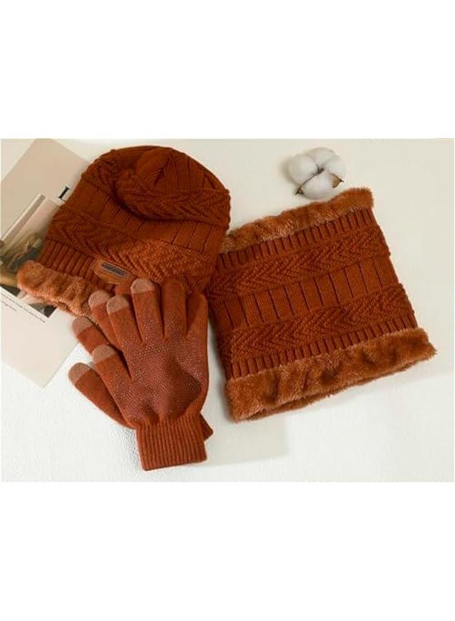 Winter Hat Scarf Gloves Slouchy Beanie Snow Knit Skull Cap Touch Screen Mittens Circle Scarves for Women Men - Image 2
