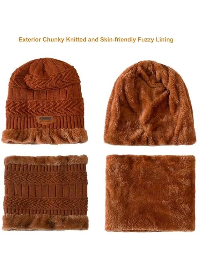 Winter Hat Scarf Gloves Slouchy Beanie Snow Knit Skull Cap Touch Screen Mittens Circle Scarves for Women Men - Image 3