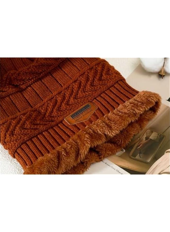 Winter Hat Scarf Gloves Slouchy Beanie Snow Knit Skull Cap Touch Screen Mittens Circle Scarves for Women Men - Image 4