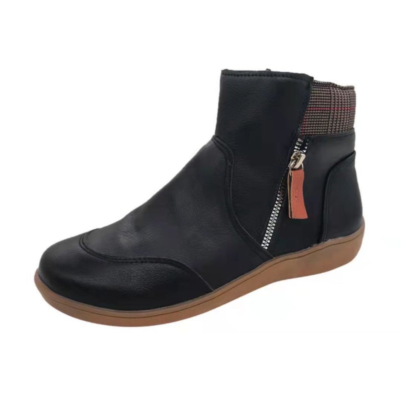 Plus Size New Short Boots Fashion Retro Leather Stitching Comfortable Flat Bottom Side Zipper Martin Boots Women - Image 5
