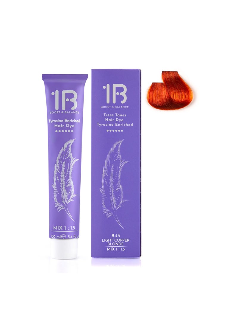1B Hair Color Cream #8.43 Light Copper Blonde – Permanent Warm Blonde Hair Dye with Tress Tones Tyrosine Complex | 100ml | Radiant Copper-Gold Pigment | Long-Lasting Vibrant Color for Light Blonde Hair - Image 2