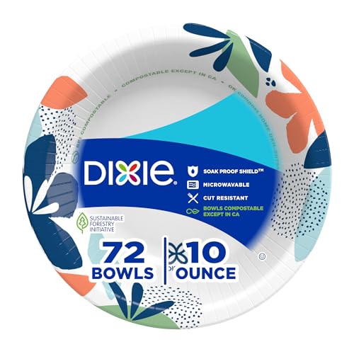 Dixie Small Paper Bowls 10 Oz 72 Count MicrowaveSafe SoakProof Disposable Bowls Great For Snacks Dessert And Light Lunch Meals