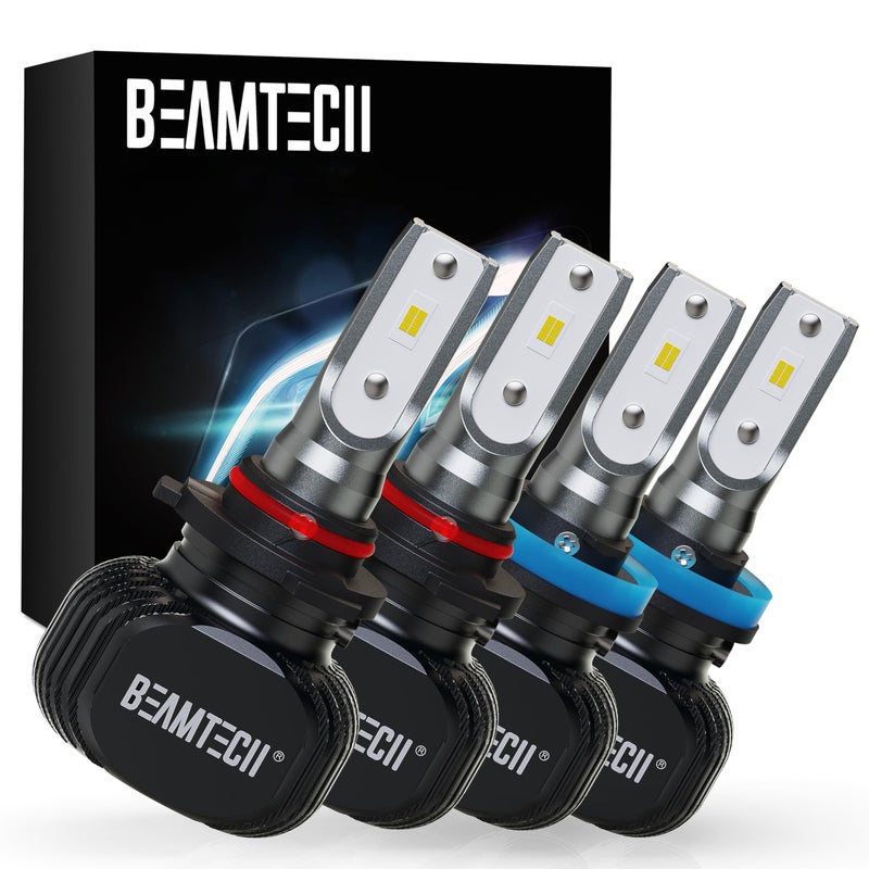 BEAMTECH 9005 H11 Bulbs Combo, S1 Series Fanless Fog Light 6500K Xenon White HB3 H8 H9, 4 Bulbs - Image 1