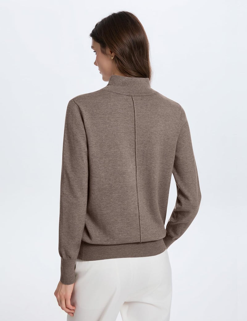 PEHMEA Women's Mock Neck Sweater Light Wool Blend Slim Soft Pullover Dressy Casual Top for Fall Winter Warm(Brown-L) - Image 2