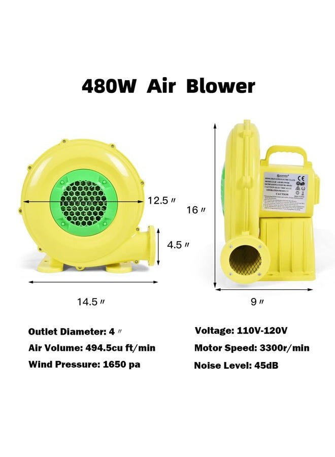 Costway مروحة منزل القفز 480 واط 0.64 حصان لمنزل القفز القابل للنفخ قلعة القفز، أصفر/أخضر - Image 3
