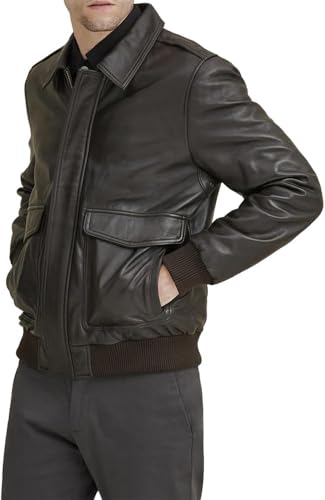 Crafter Men's Classic A2 Aviator WWII Flying Tiger Leather Jacket - Pilot Bomber Leather Jacket With Shirt Collar For Men (US, Alpha, 3X-Large, Regular, Regular, Dark Brown) - Image 3