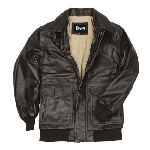 Crafter Men's Classic A2 Aviator WWII Flying Tiger Leather Jacket - Pilot Bomber Leather Jacket With Shirt Collar For Men (US, Alpha, 3X-Large, Regular, Regular, Dark Brown) - Image 5