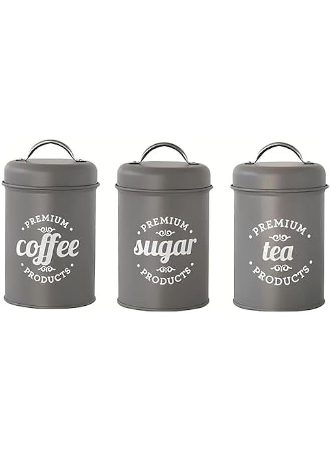HOOKOR Durku 3 Piece Food Jars Canisters Sets, Metal Vintage Airtight Coffee Container, Coffee Sugar Tea Canister Set with Lid,Rustic Farmhouse Decor for Kitchen (Grey) - Image 1