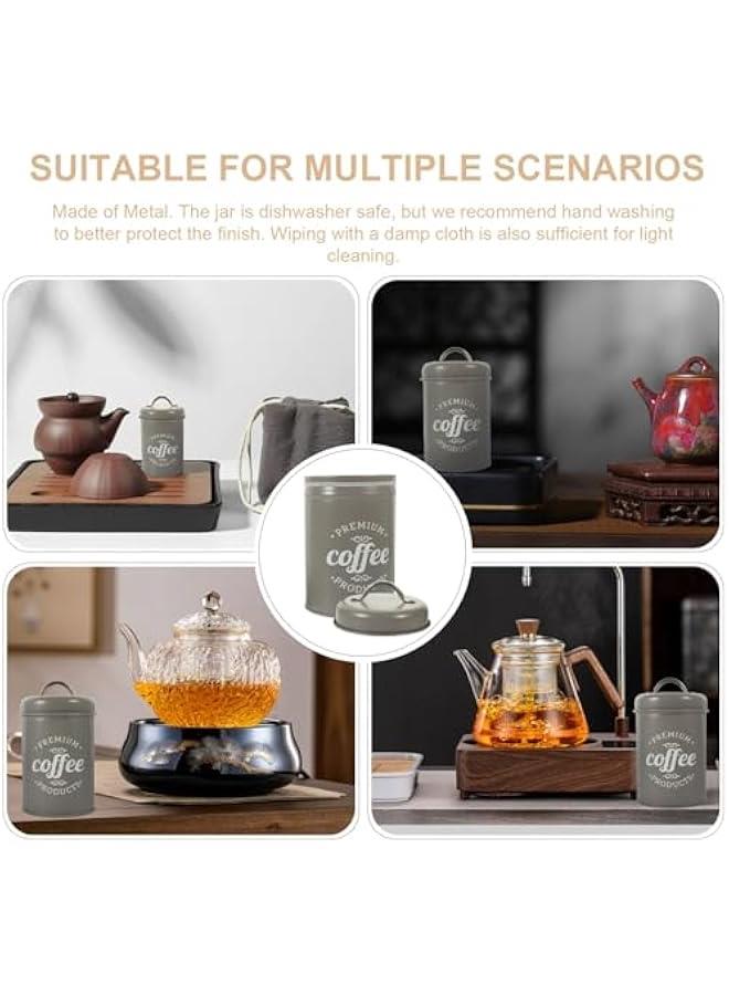 HOOKOR Durku 3 Piece Food Jars Canisters Sets, Metal Vintage Airtight Coffee Container, Coffee Sugar Tea Canister Set with Lid,Rustic Farmhouse Decor for Kitchen (Grey) - Image 3