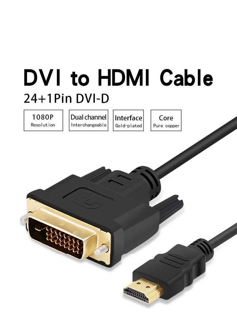 Generic - HDMI Input to DVI D 24+1 Pin Output Cable Adapter for Display, DVI-D Male to HDMI Male High Speed Support 1080P Full HD (1.5 m) - Image 1