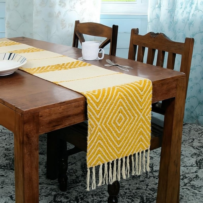STONEMUNK Cotton Table Runner 13'' x 72'' Eco-Friendly Hand-Made Cotton Runner for Parties, Dining Table, Wedding, Boho Runner - (Yellow - T.R (Diamond)) - Image 4