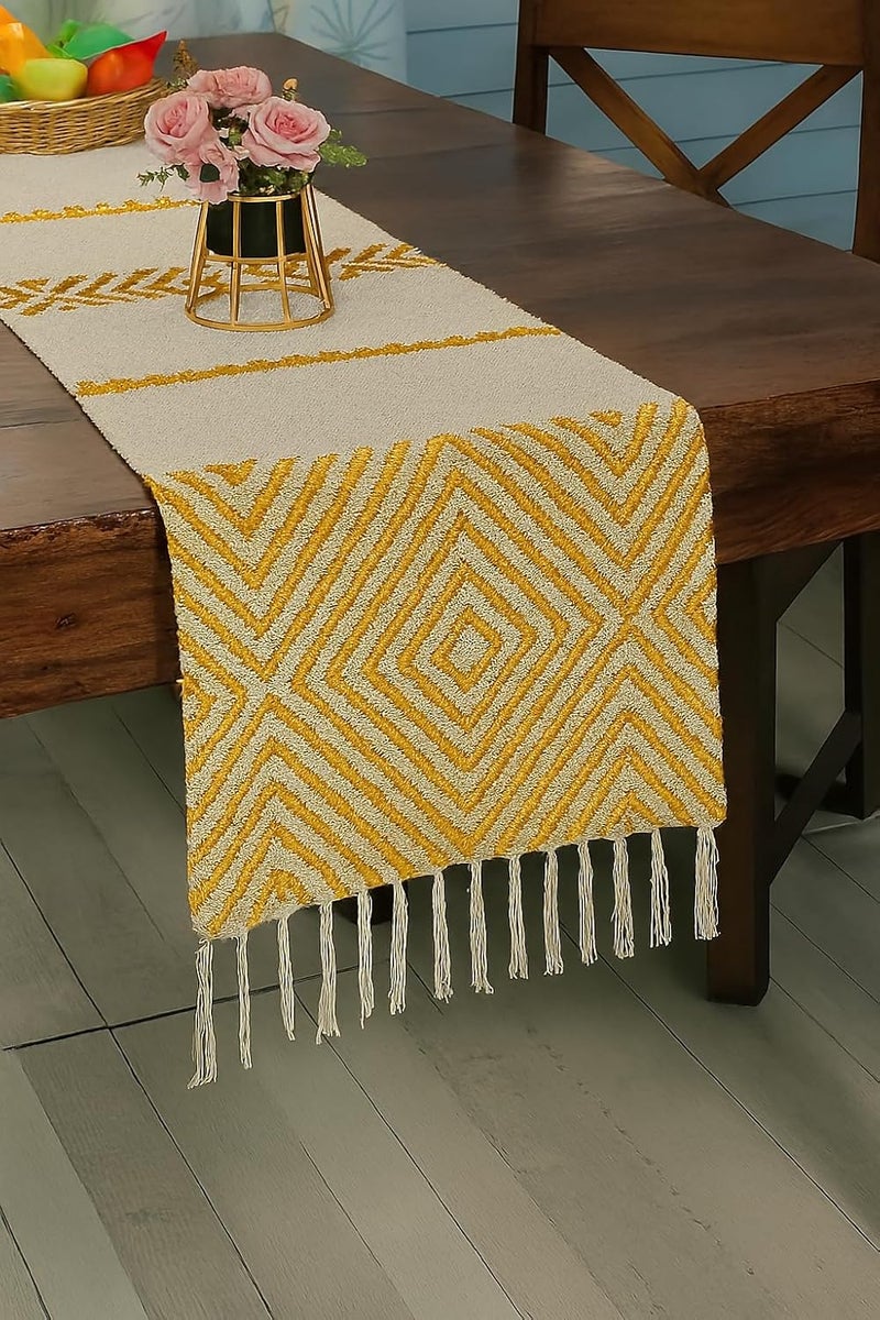 STONEMUNK Cotton Table Runner 13'' x 72'' Eco-Friendly Hand-Made Cotton Runner for Parties, Dining Table, Wedding, Boho Runner - (Yellow - T.R (Diamond)) - Image 1