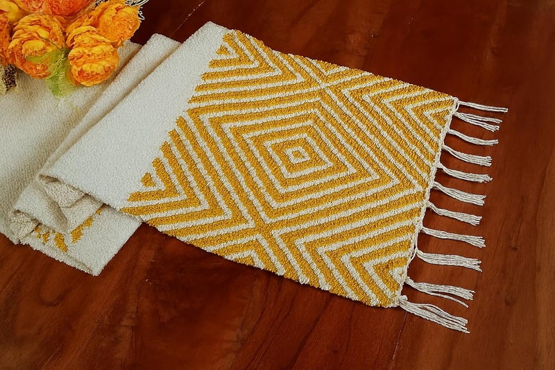 STONEMUNK Cotton Table Runner 13'' x 72'' Eco-Friendly Hand-Made Cotton Runner for Parties, Dining Table, Wedding, Boho Runner - (Yellow - T.R (Diamond)) - Image 2