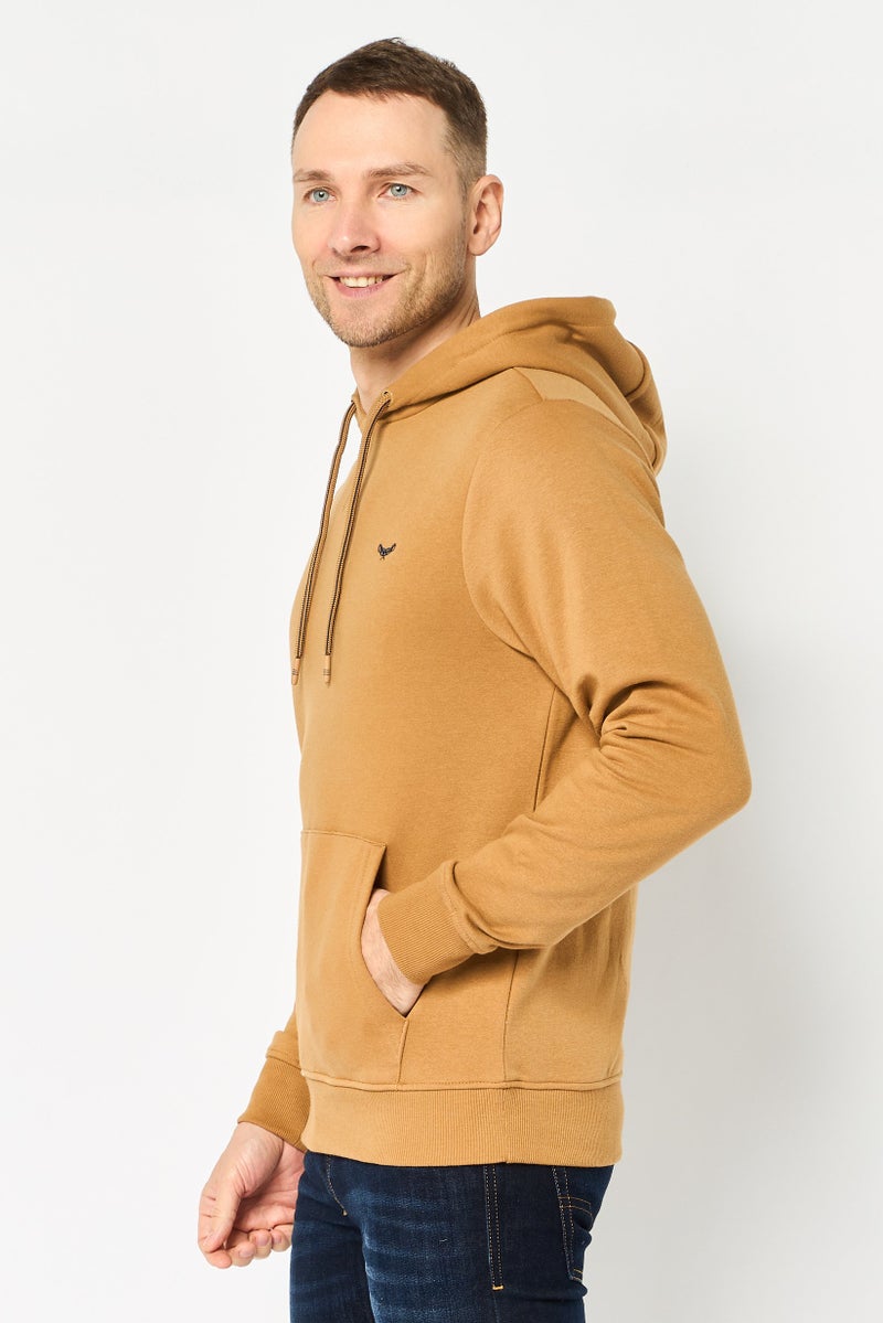 Threadbare Men Hooded  Embroidered Logo Long Sleeves Sweatshirt, Camel - Image 3