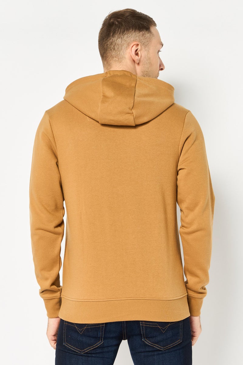 Threadbare Men Hooded  Embroidered Logo Long Sleeves Sweatshirt, Camel - Image 4