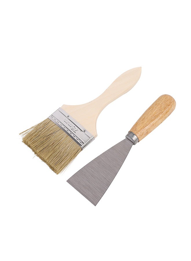 LAWAZIM Brush With Putty Knife Set - 2 Piece - Synthetic Bristle Paint Brush and Scraper with Wooden Handles for Wall Repair, Surface Prep, DIY Projects - Ideal for Homeowners, Renters, and Painters - Image 1