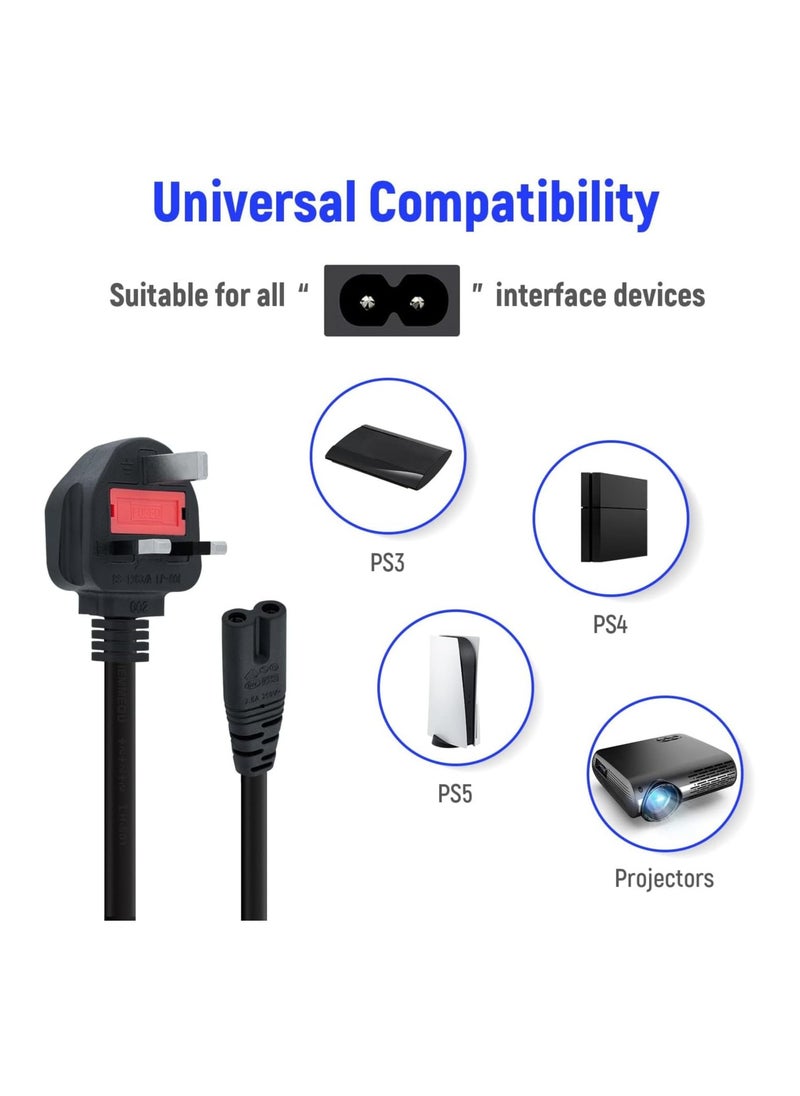 HIAS 2-Prong UK Power Cord Cable with Fuse (1.5M) – Compatible with Samsung, LG, TCL, Sony TVs, HP Printers, PS3/PS4/PS5, Laptops, Monitors & Small Appliances – Durable Mains Supply Cable  - Image 2