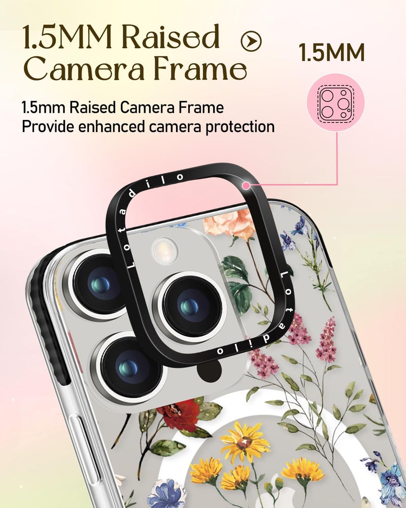 Lotadilo Case for iPhone 16 Pro Case Compatible with Magsafe Ring Holder Stand - for Women Retro Flower Design TPU Phone Cover for Girls Girly Funny Fashion - Image 3