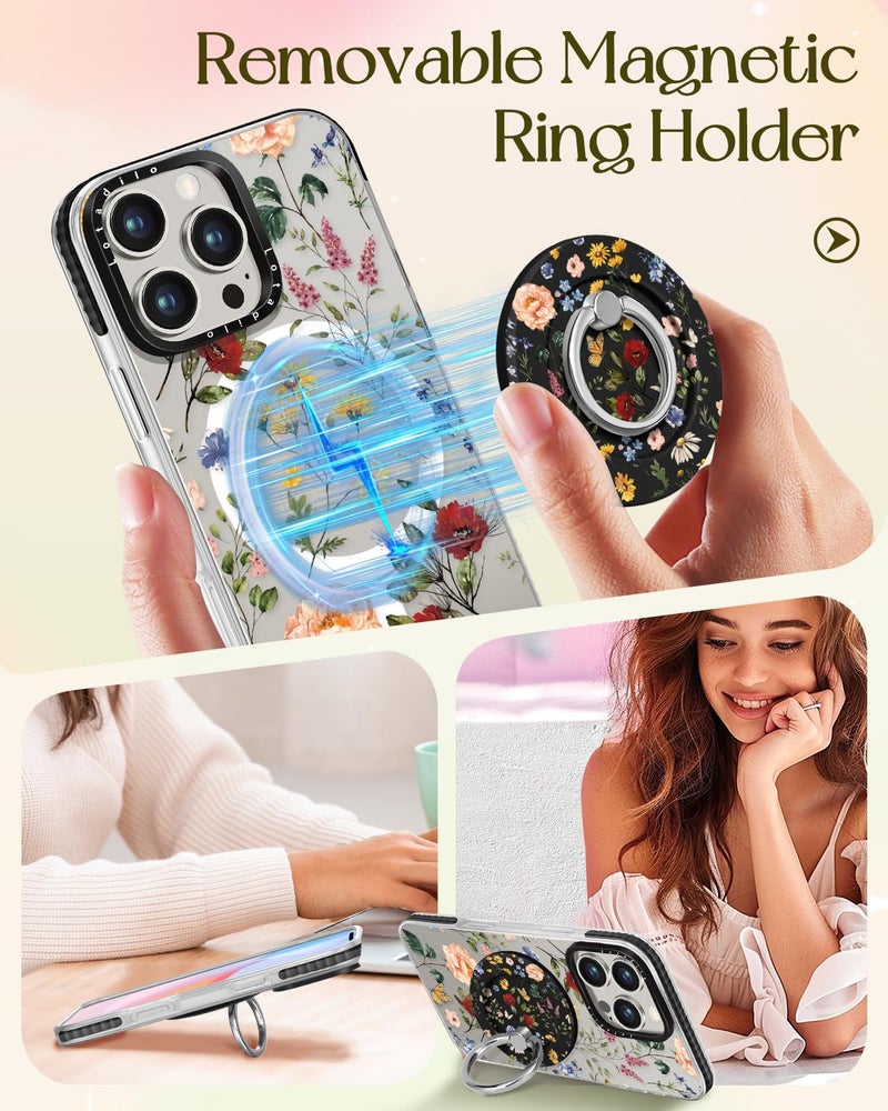 Lotadilo Case for iPhone 16 Pro Case Compatible with Magsafe Ring Holder Stand - for Women Retro Flower Design TPU Phone Cover for Girls Girly Funny Fashion - Image 4