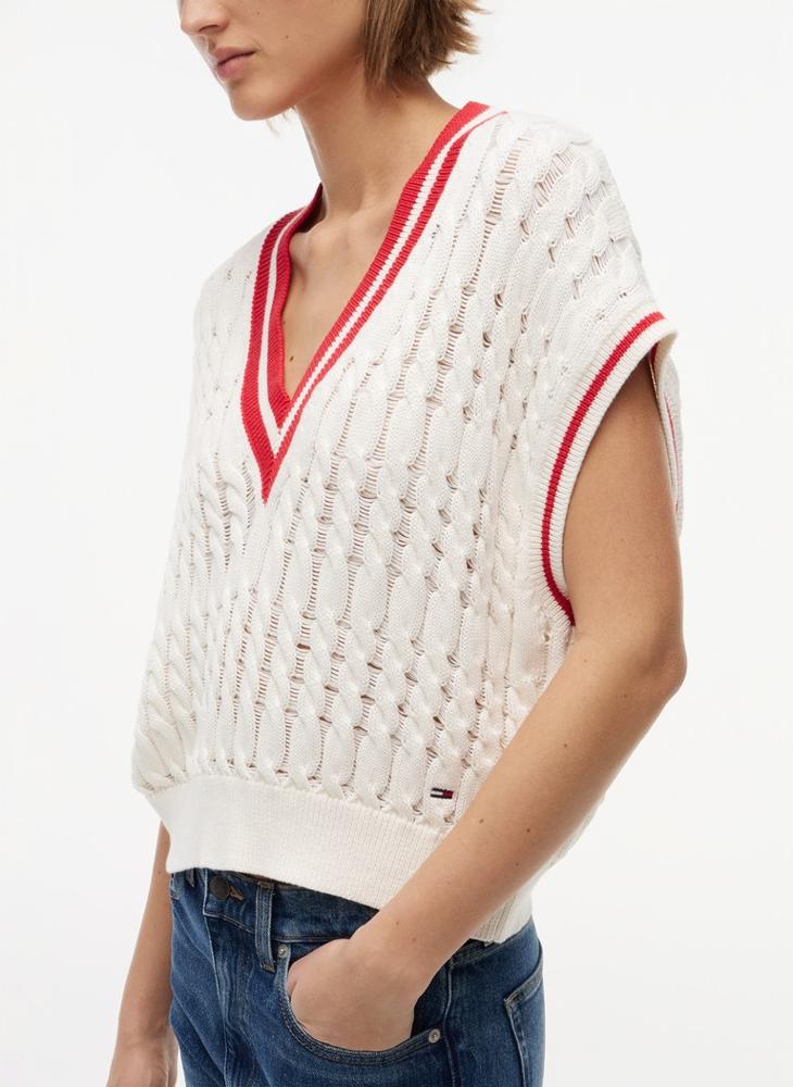TOMMY JEANS Cable Knit V-Neck Oversized Sweater Vest - Image 3