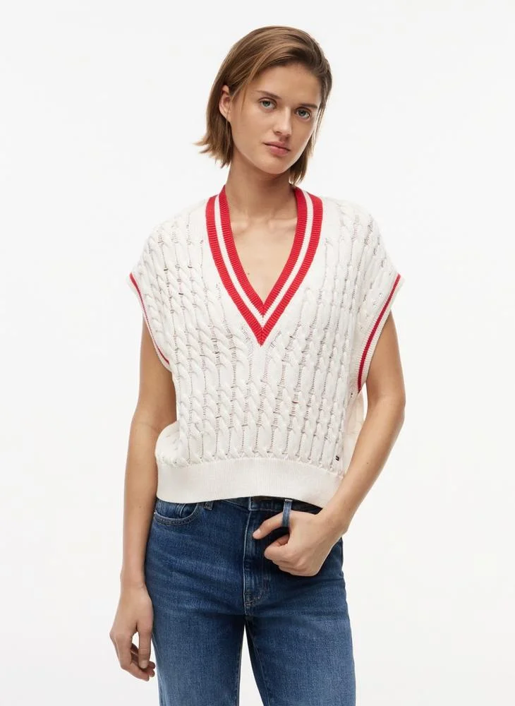 Tommy Jeans Cable Knit V-Neck Oversized Sweater Vest