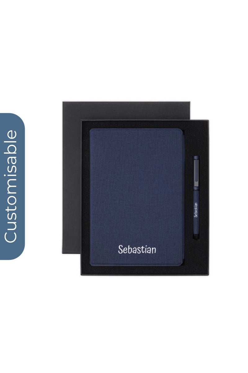 SANTHOME Personalised Sustainable Gift Set with Refillable Notebook & Pen - Navy - Image 1