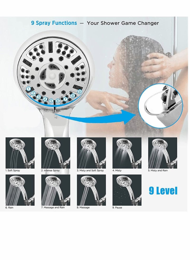 Shower Head High Pressure with Handheld 9 Spray Modes Settings Detachable Stretchable 59 304 Stainless Steel Hose and Multi-Angle Adjustable Bracket - Image 2