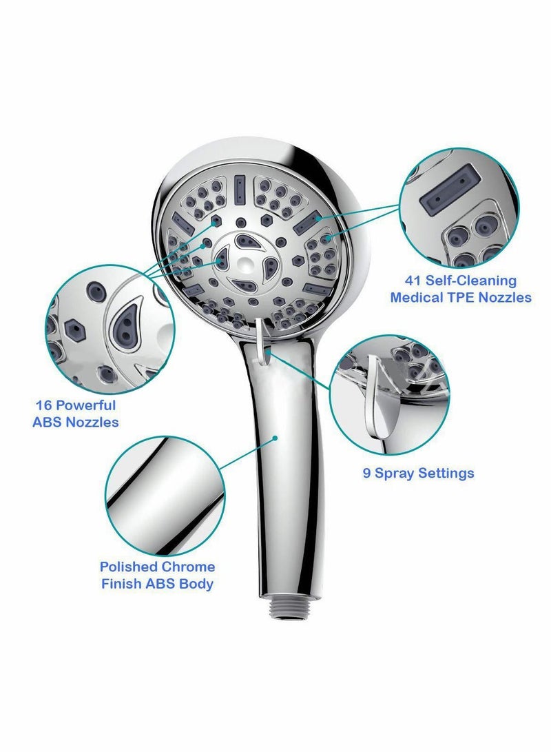 Shower Head High Pressure with Handheld 9 Spray Modes Settings Detachable Stretchable 59 304 Stainless Steel Hose and Multi-Angle Adjustable Bracket - Image 3