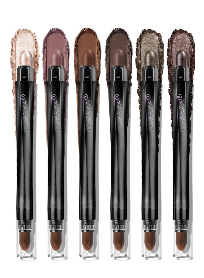 LUXAZA PRO Neutral Eyeshadow Stick Makeup 6PCS Set, Dark Grey Shimmer Matte Cream Eye Shadow for Smoky Eye Brightener Pencil Crayon - A3 Smoky Rose Taupe - Image 1