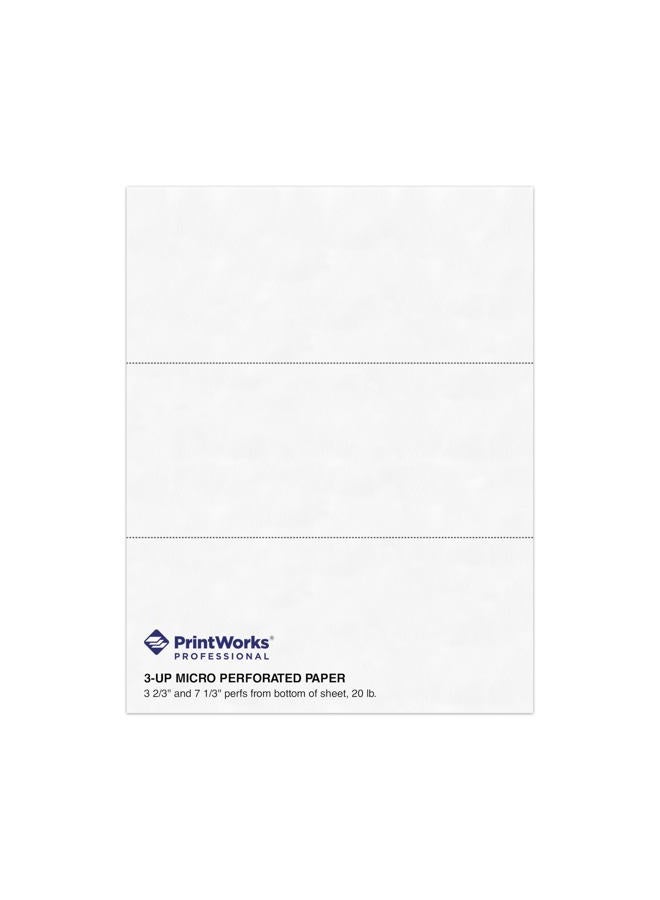 PrintWorks Professional Paper, 8.5 x 11, 20 lb, 2 Horizontal Perfs 3.66" and 7.33", 500 Sheets, White (04120) - Image 1