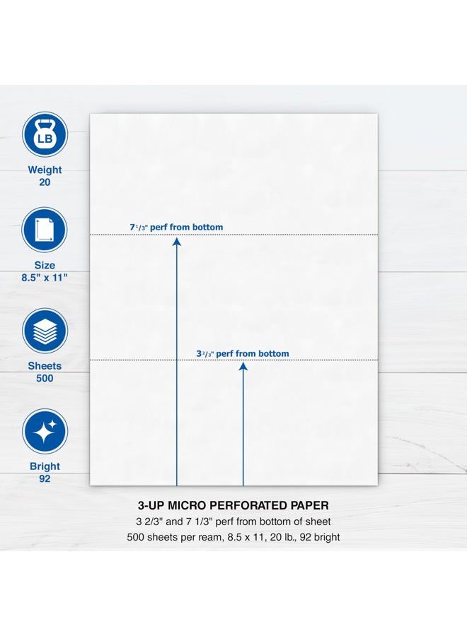 PrintWorks Professional Paper, 8.5 x 11, 20 lb, 2 Horizontal Perfs 3.66" and 7.33", 500 Sheets, White (04120) - Image 3