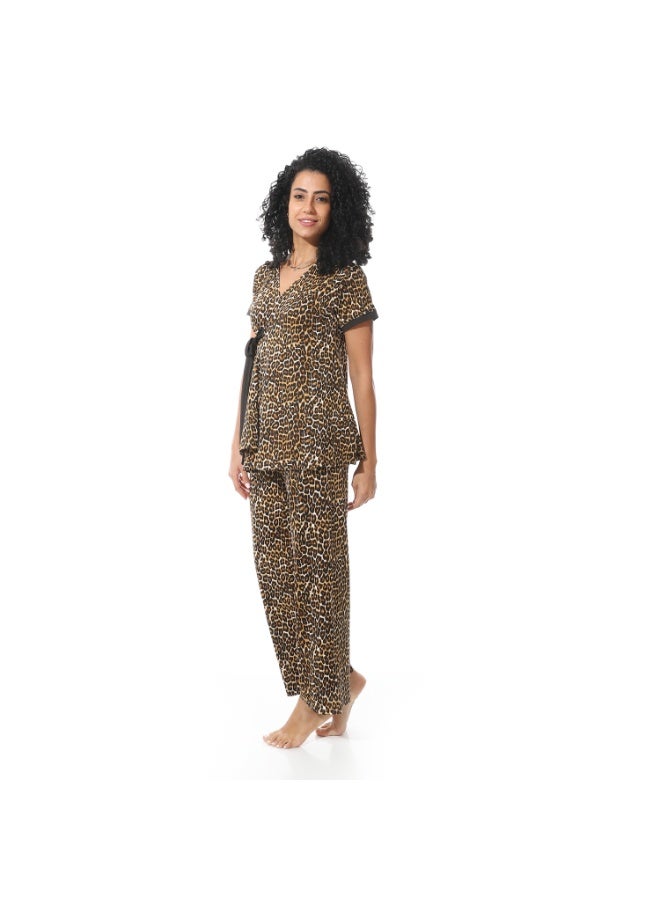 Caesar Women's patterned pajamas with a side belt  - Image 3