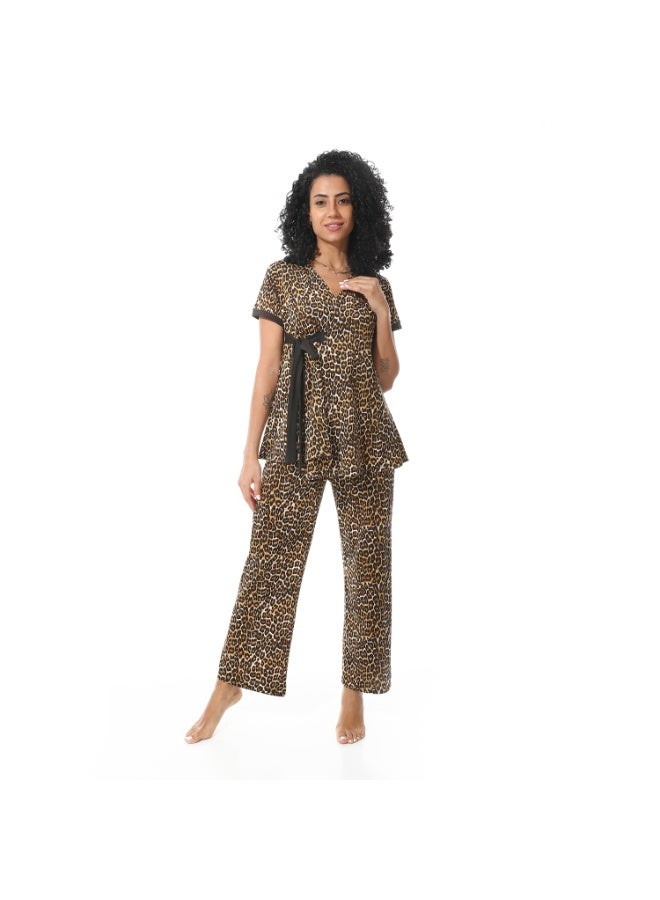 Caesar Women's patterned pajamas with a side belt  - Image 1