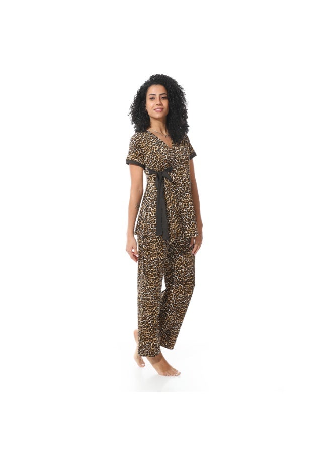 Caesar Women's patterned pajamas with a side belt  - Image 2