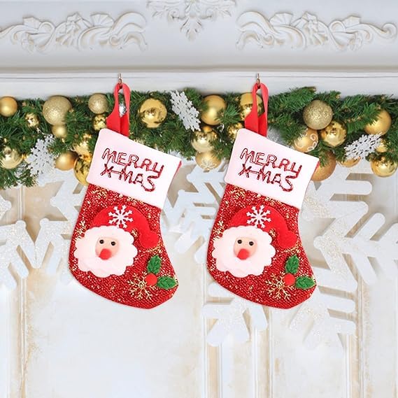 BAKEFY BAKEFY2pcs Xmas Hanging Stocking for Christmas Tree Holiday Home Decor Christmas Stockings Santa Snowman - Image 4