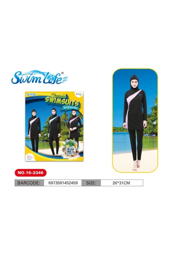 Classic Burkini Swimsuits Set Black/Purple - Image 3