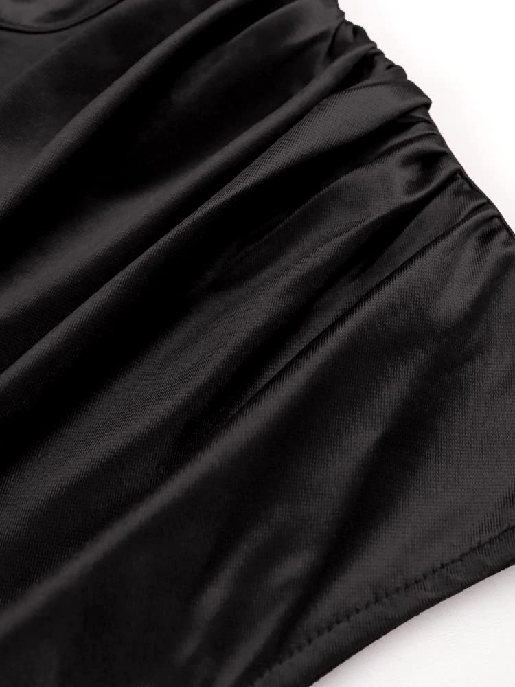 AOMEI Women's Sleeveless Pleated High Waist Ruched Slit Slim Elegant Long Satin Dress (Black,L) - Image 5