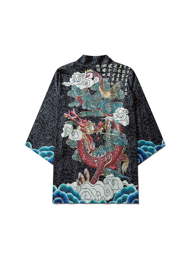 Loquat New China-Chic Element 3D Printing Cardigan Loose Men's Cape - Image 1