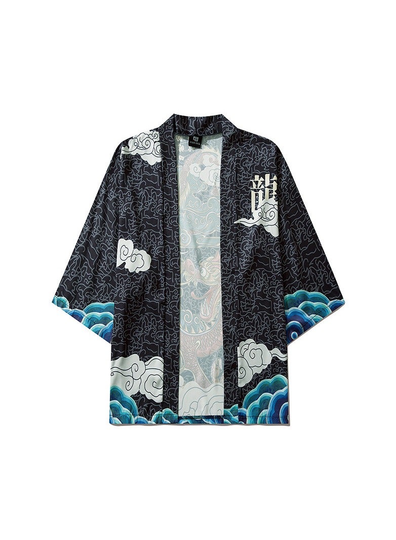 Loquat New China-Chic Element 3D Printing Cardigan Loose Men's Cape - Image 2