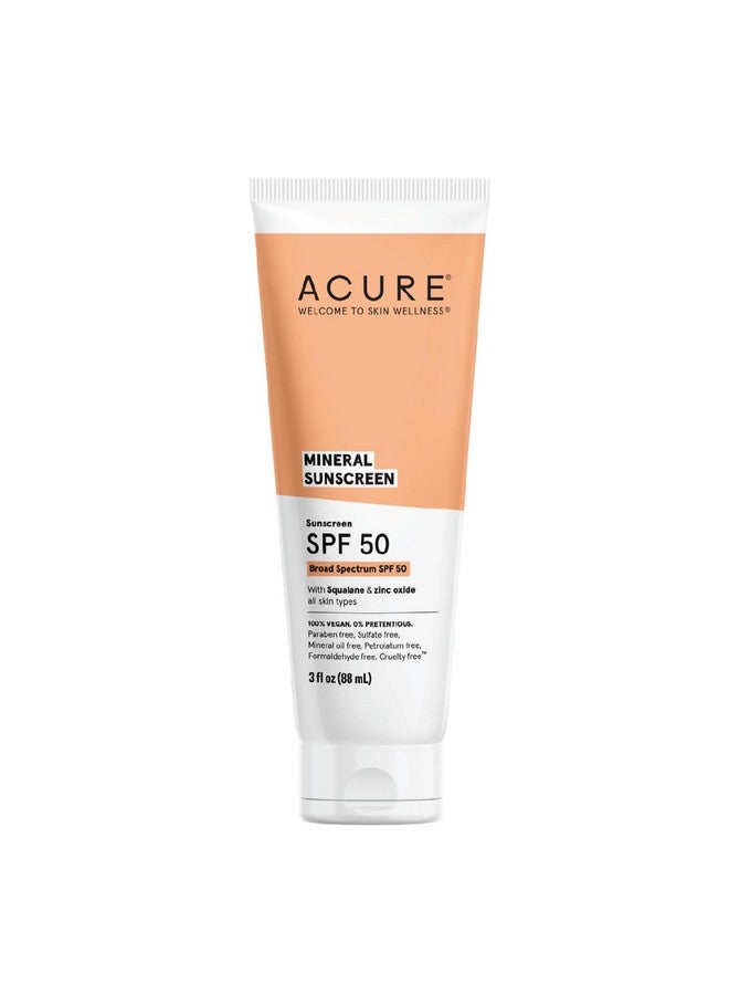 Acure Mineral Sunscreen Spf 50 With Squalane & Zinc Oxide 100% Vegan 3 Fl Oz