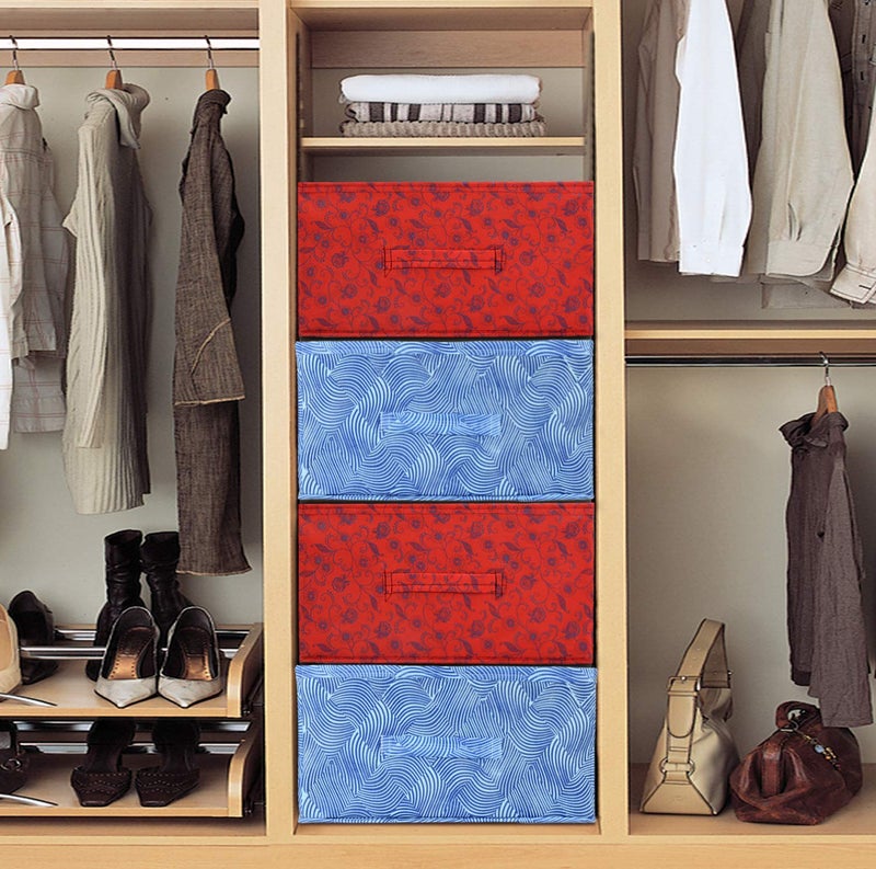 Kuber Industries Rectangular Storage Box/Closet Organizer Box with Handle|Metalic Lahriya Print & Foldable non Woven fabric|Size 42 x 29 x 22 cm, Pack of 4(Blue & Red)-KUBMART16001 - Image 2