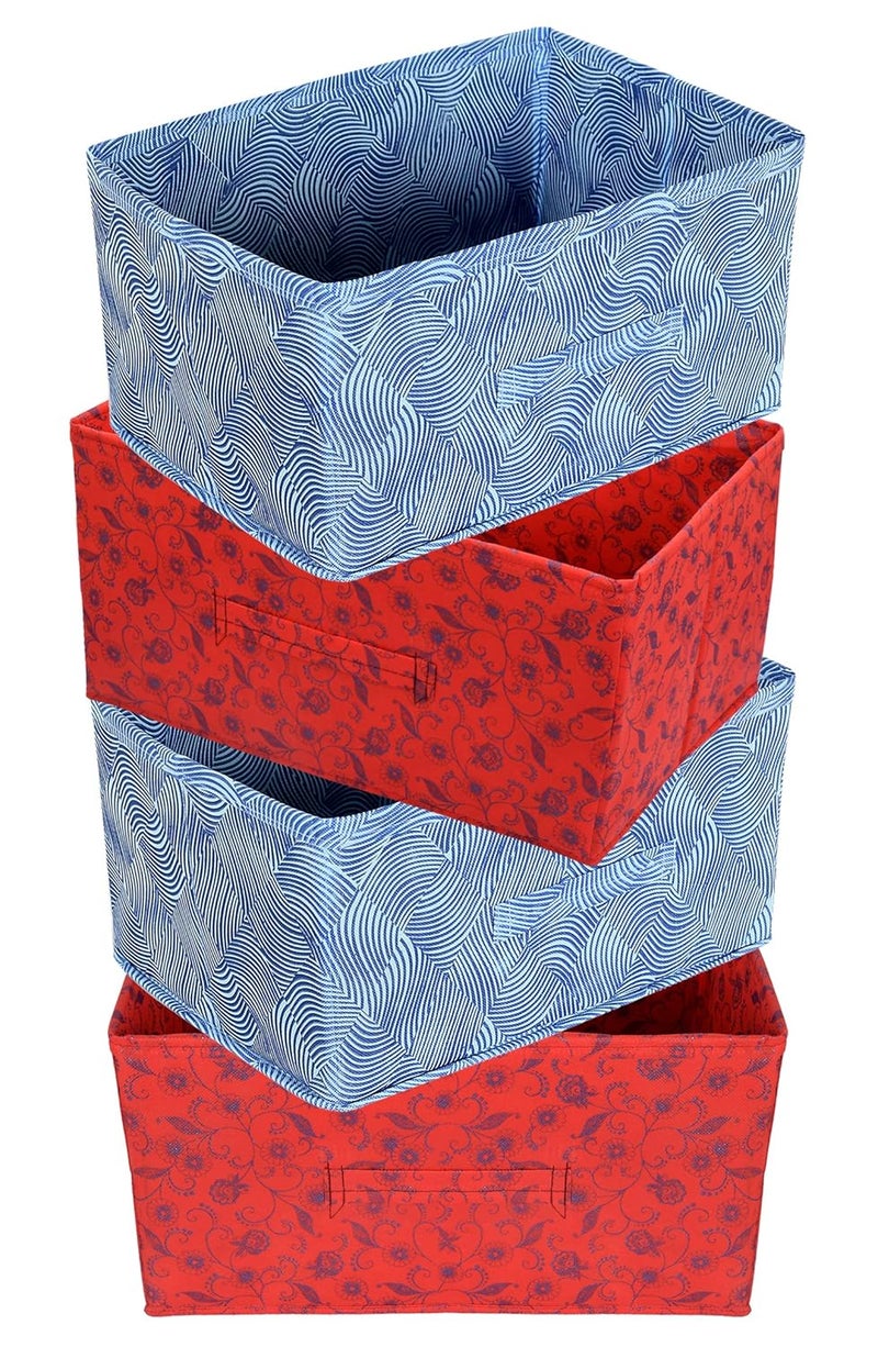 Kuber Industries Rectangular Storage Box/Closet Organizer Box with Handle|Metalic Lahriya Print & Foldable non Woven fabric|Size 42 x 29 x 22 cm, Pack of 4(Blue & Red)-KUBMART16001 - Image 1