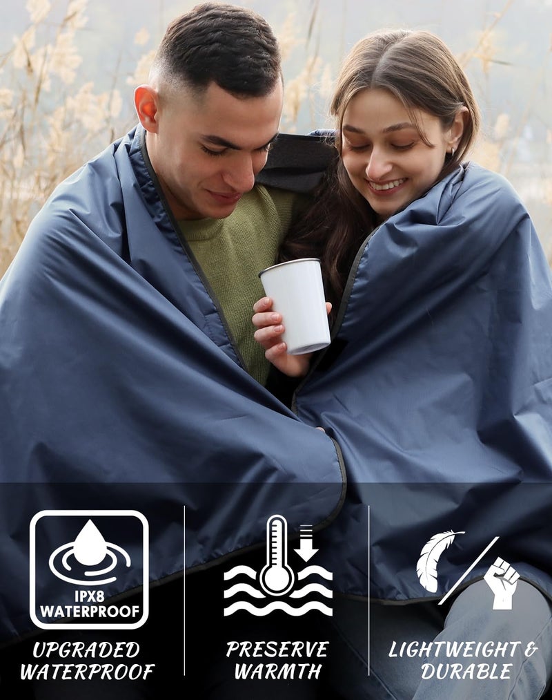 DUKUSEEK Large Waterproof Stadium Blanket for Cold Weather, Soft Warm Fleece Camping Blanket Windproof for Outdoor Sporting Events, Football Games,Navy Blue - Image 2