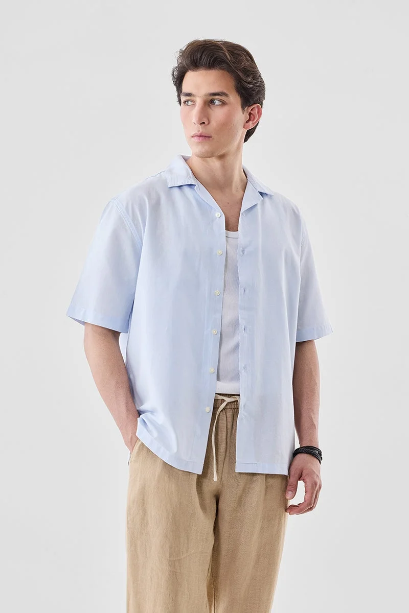 سنيتش Light Blue Solid Half Sleeve Boxy Shirt