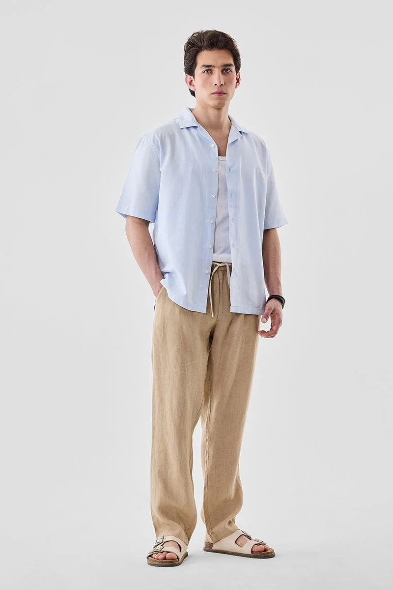 سنيتش Light Blue Solid Half Sleeve Boxy Shirt